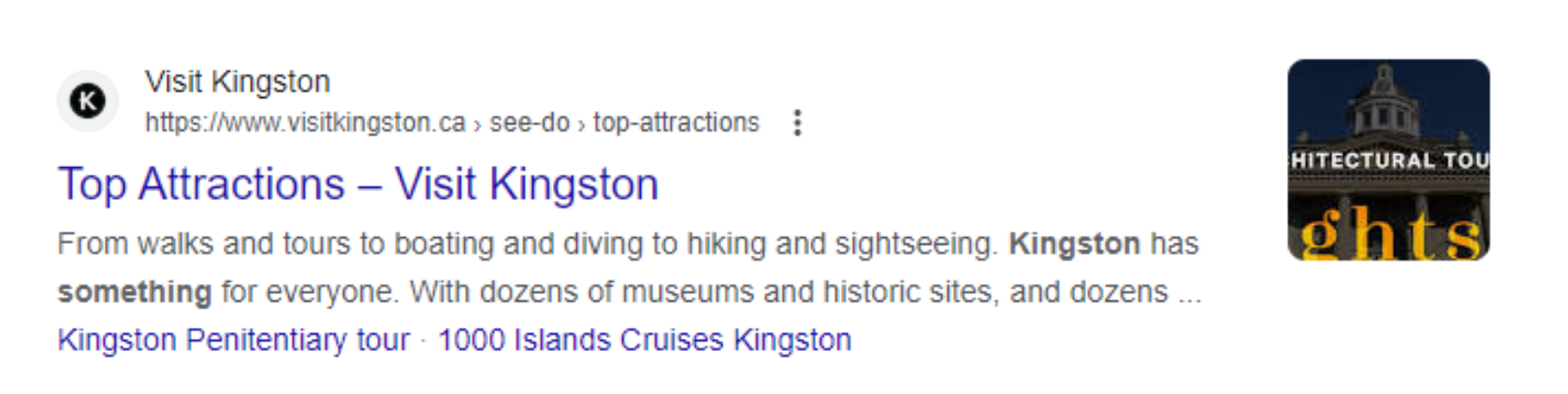 Tourism Kingston Google SERP 2024