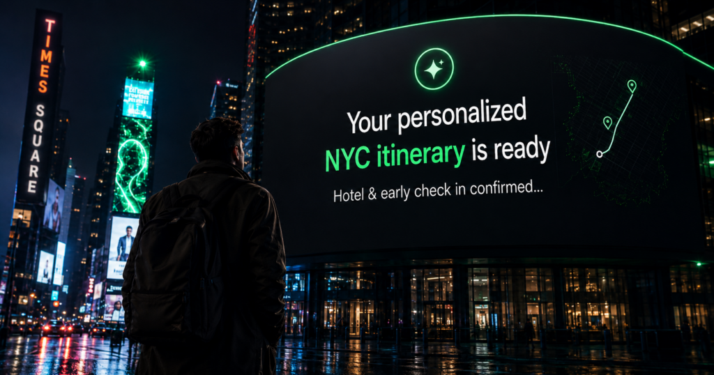 Google AI Results Guide You Through Times Square at Night.